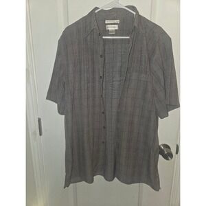 Methode Sueded Microfiber Mens Large Gray Plaid Short Sleeve Button Up Shirt